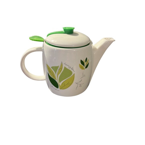 Charles Viacom "Inspired by Nature" Green and White Tea Pot With Infuser and Mug - Picture 1 of 8